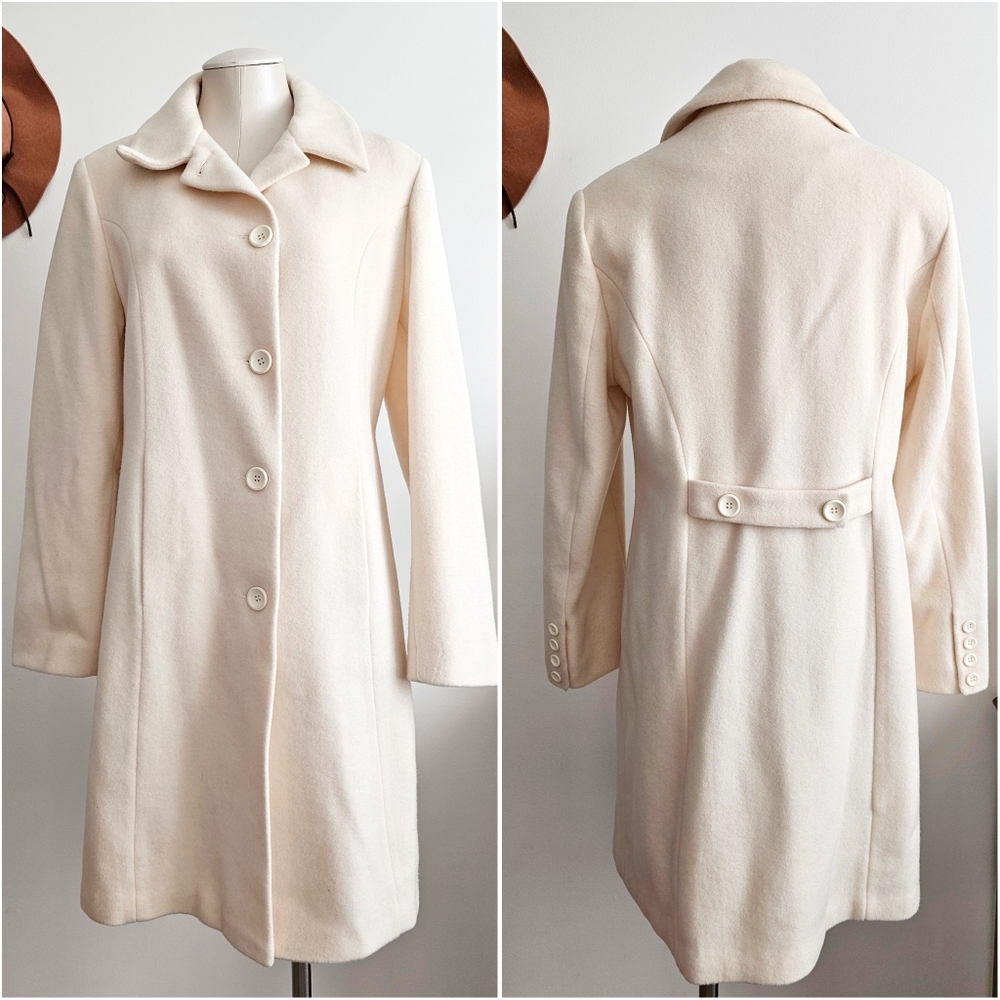 Vintage Trilogi Wool Blend Elegant Cream Women's Jacket Coat Size Medium